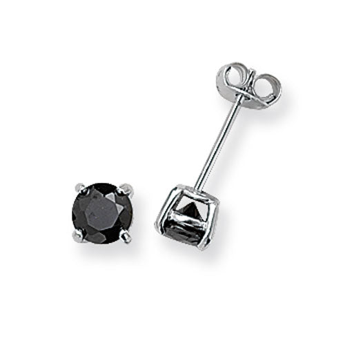 925 Sterling Silver 5mm Round Black Cubic Zirconia Stud Earrings