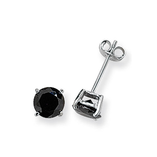 925 Sterling Silver 6mm Round Black Cubic Zirconia Stud Earrings