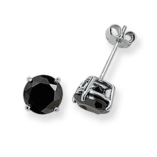 925 Sterling Silver 7mm Round Black Cubic Zirconia Stud Earrings