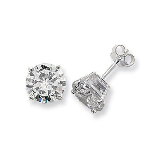 925 Sterling Silver 10mm Round Clear Cubic Zirconia Stud Earring