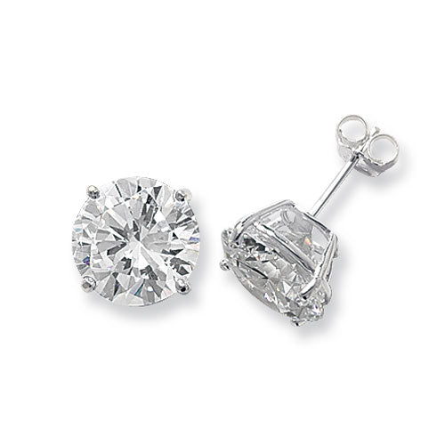 925 Sterling Silver 12mm Round Clear Cubic Zirconia Stud Earrings