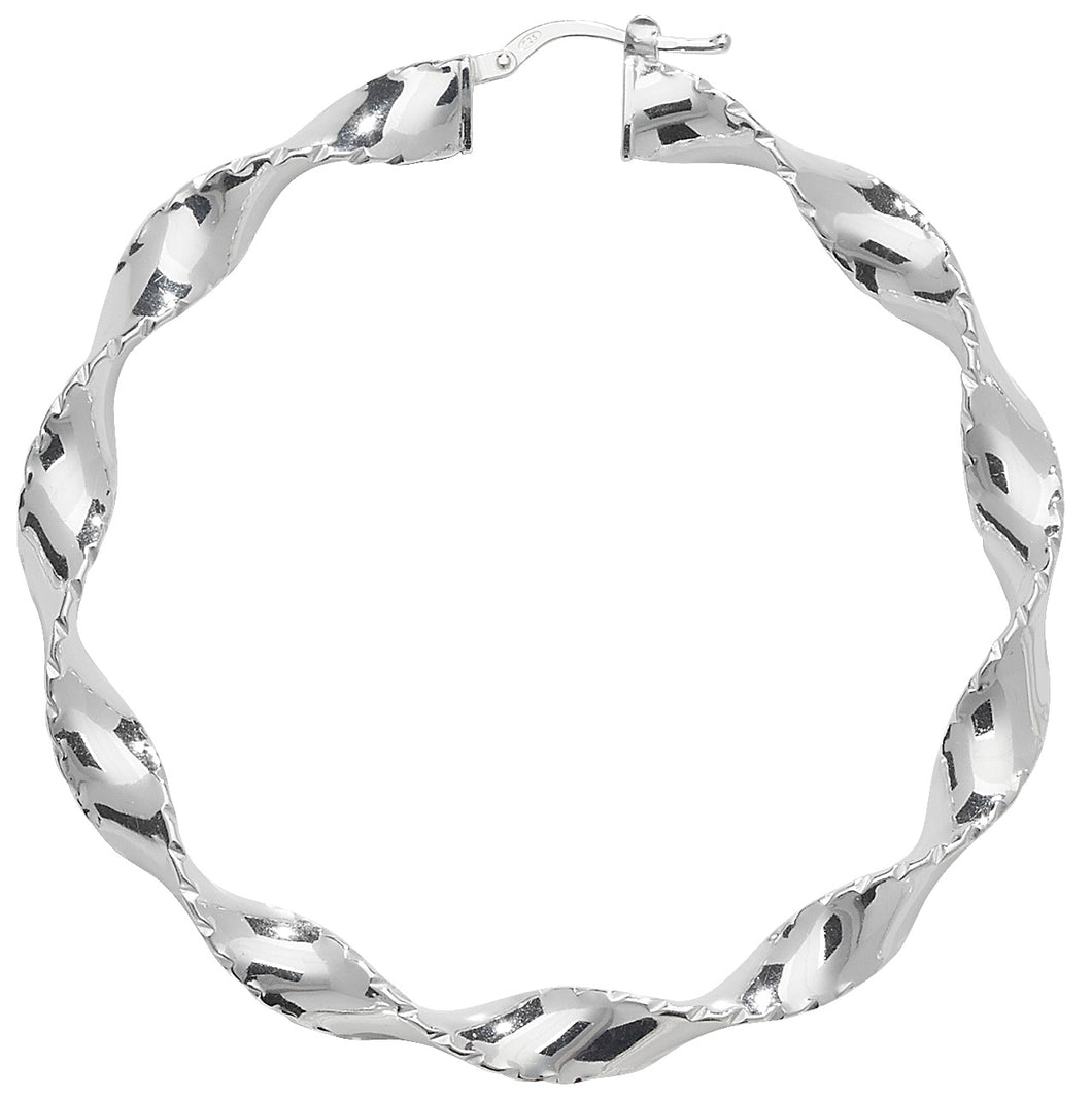 925 Sterling Silver Round 50mm Fancy Twisted Hoop Earrings