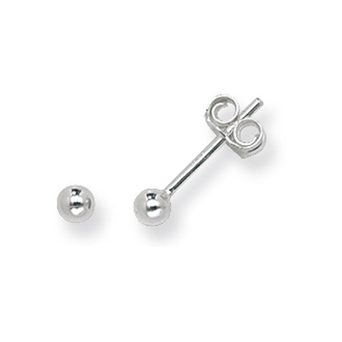925 Sterling Silver 3mm Plain Round Ball Stud Earrings