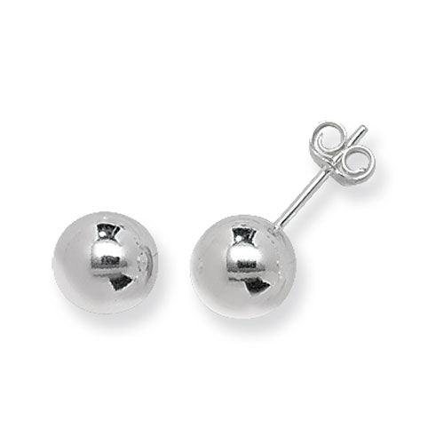 925 Sterling Silver 8mm Plain Round Ball Stud Earrings