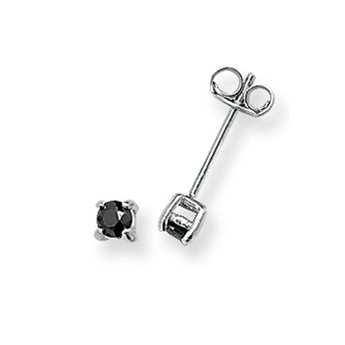 925 Sterling Silver 3mm Round Black Cubic Zirconia Stud Earrings