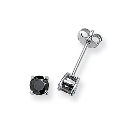 925 Sterling Silver 4mm Round Black Cubic Zirconia Stud Earrings