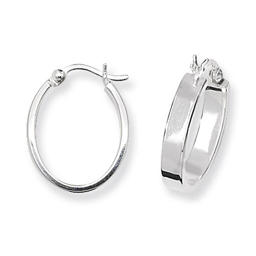 925 Sterling Silver Plain Oval Squared Off Hoop Earrings