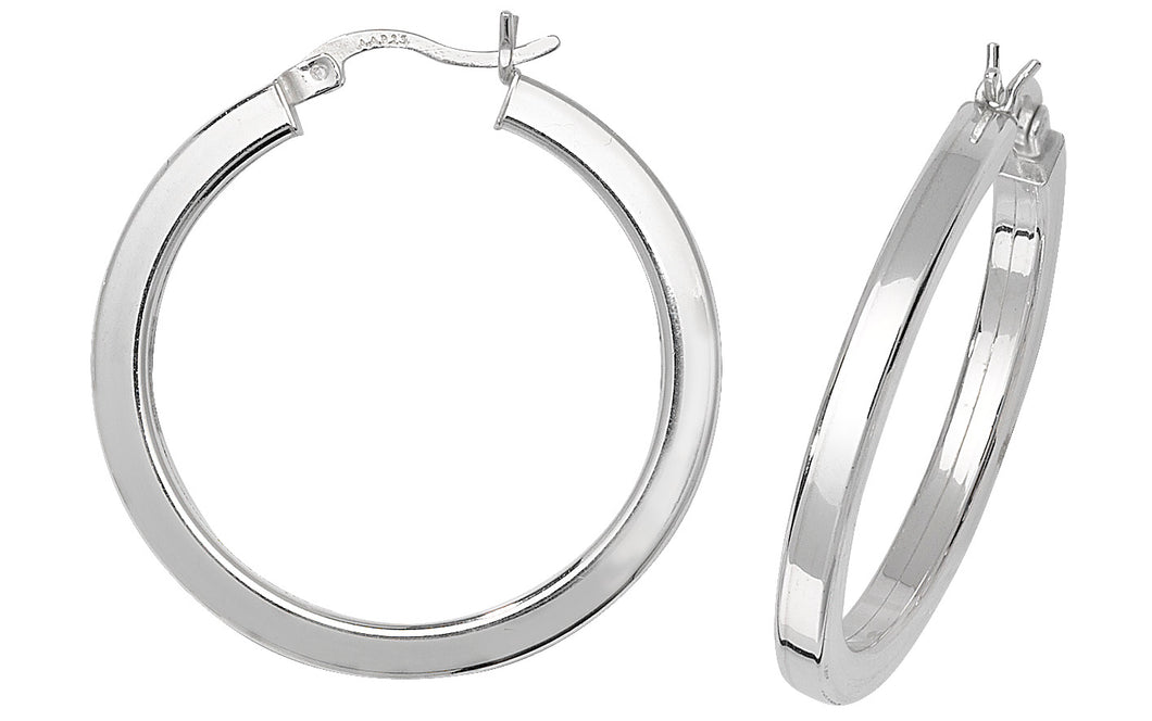 925 Sterling Silver Round 25mm Squared Off Hoop Earrings