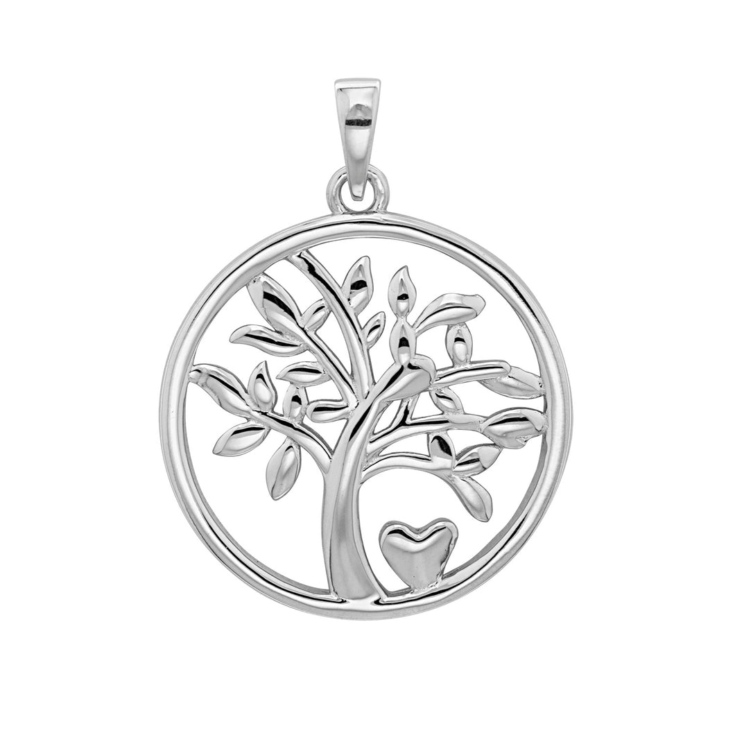 925 Sterling Silver Plain Tree Of Life Pendant With Heart Design