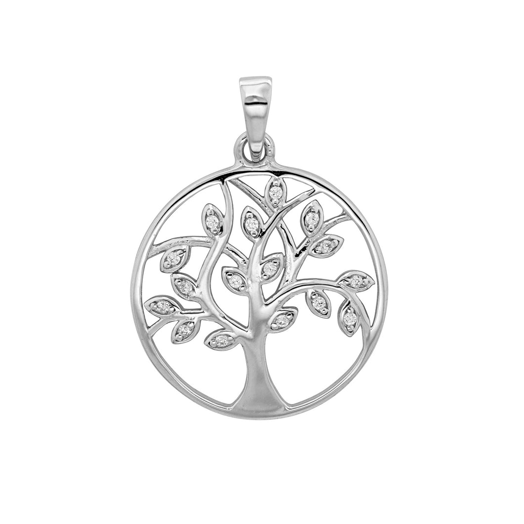 925 Sterling Silver Cubic Zirconia Tree Of Life Pendant