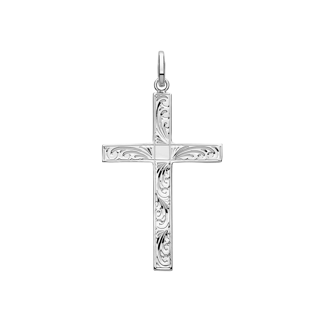 925 Sterling Silver Solid Engraved Pattern Cross Pendant