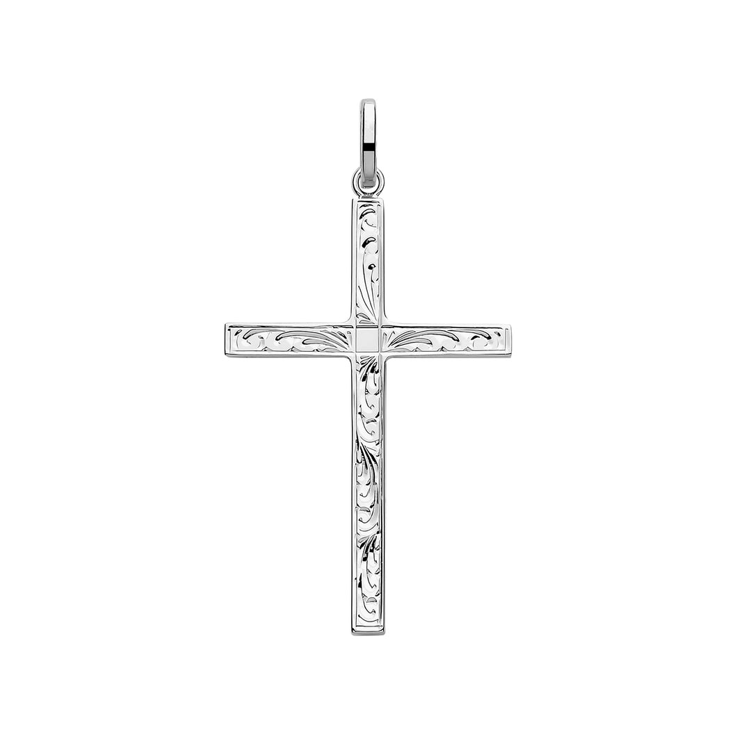 925 Sterling Silver Solid Engraved Pattern Cross Pendant
