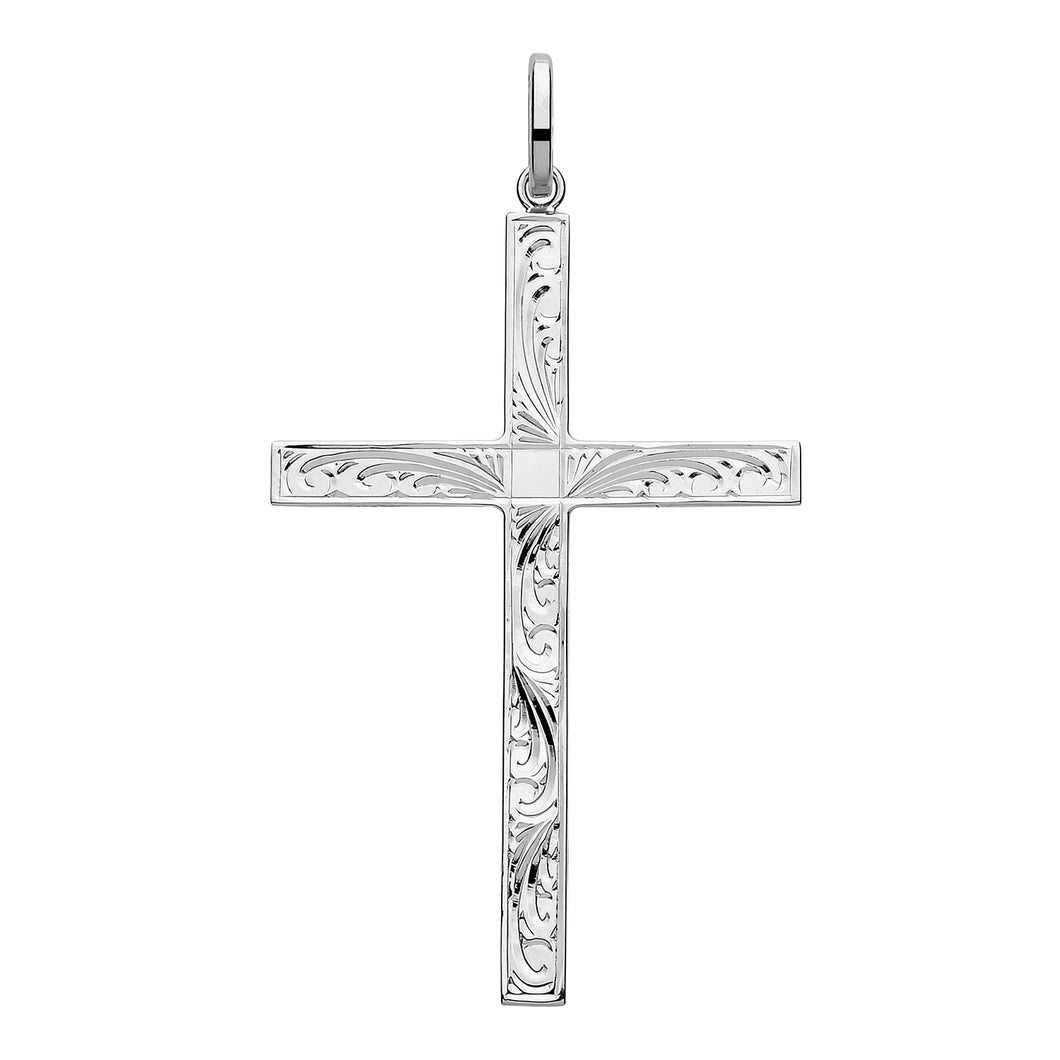 925 Sterling Silver Solid Engraved Pattern Cross Pendant