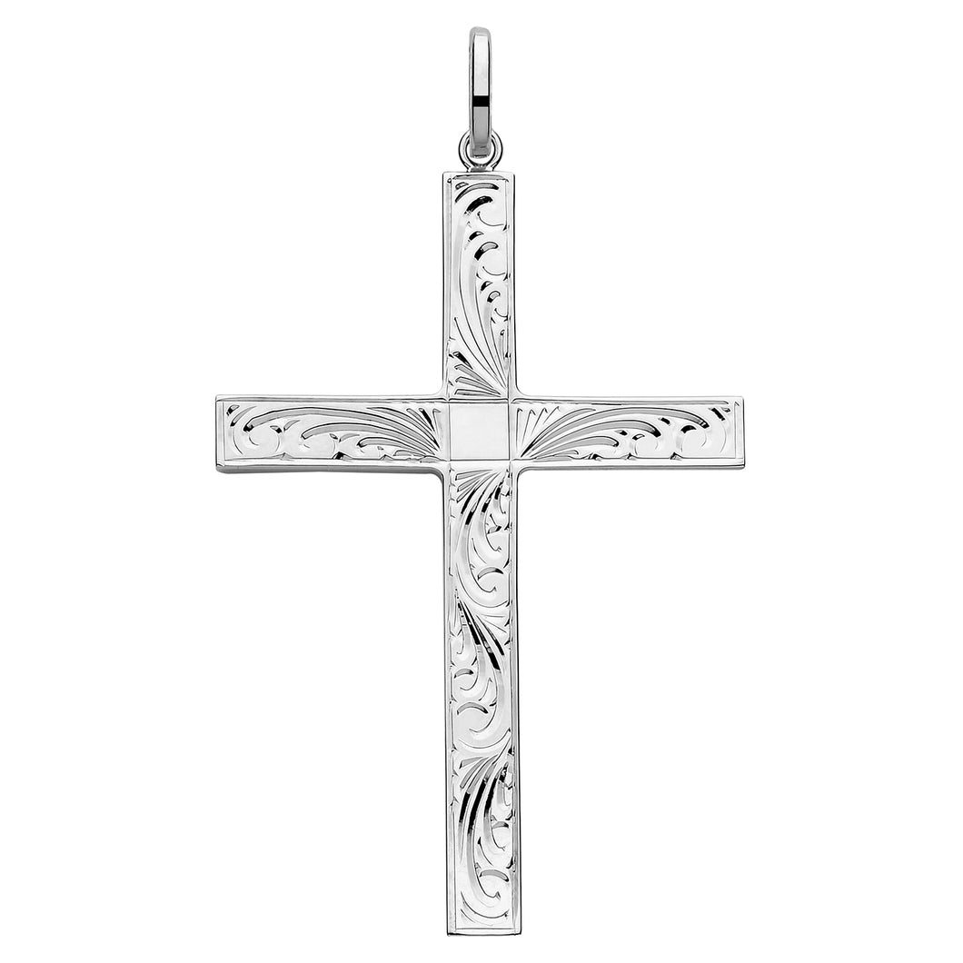 925 Sterling Silver Solid Engraved Pattern Cross Pendant