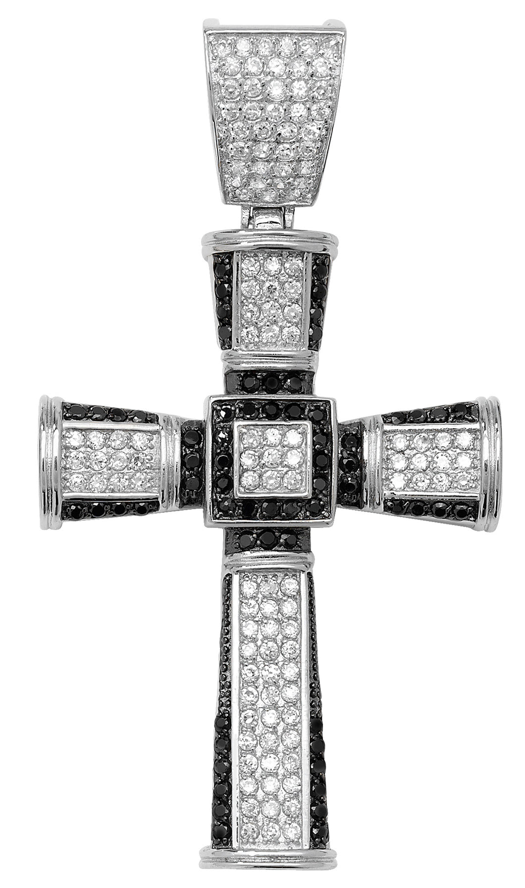 925 Sterling Silver Black And Clear Cubic Zirconia Cross Pendant