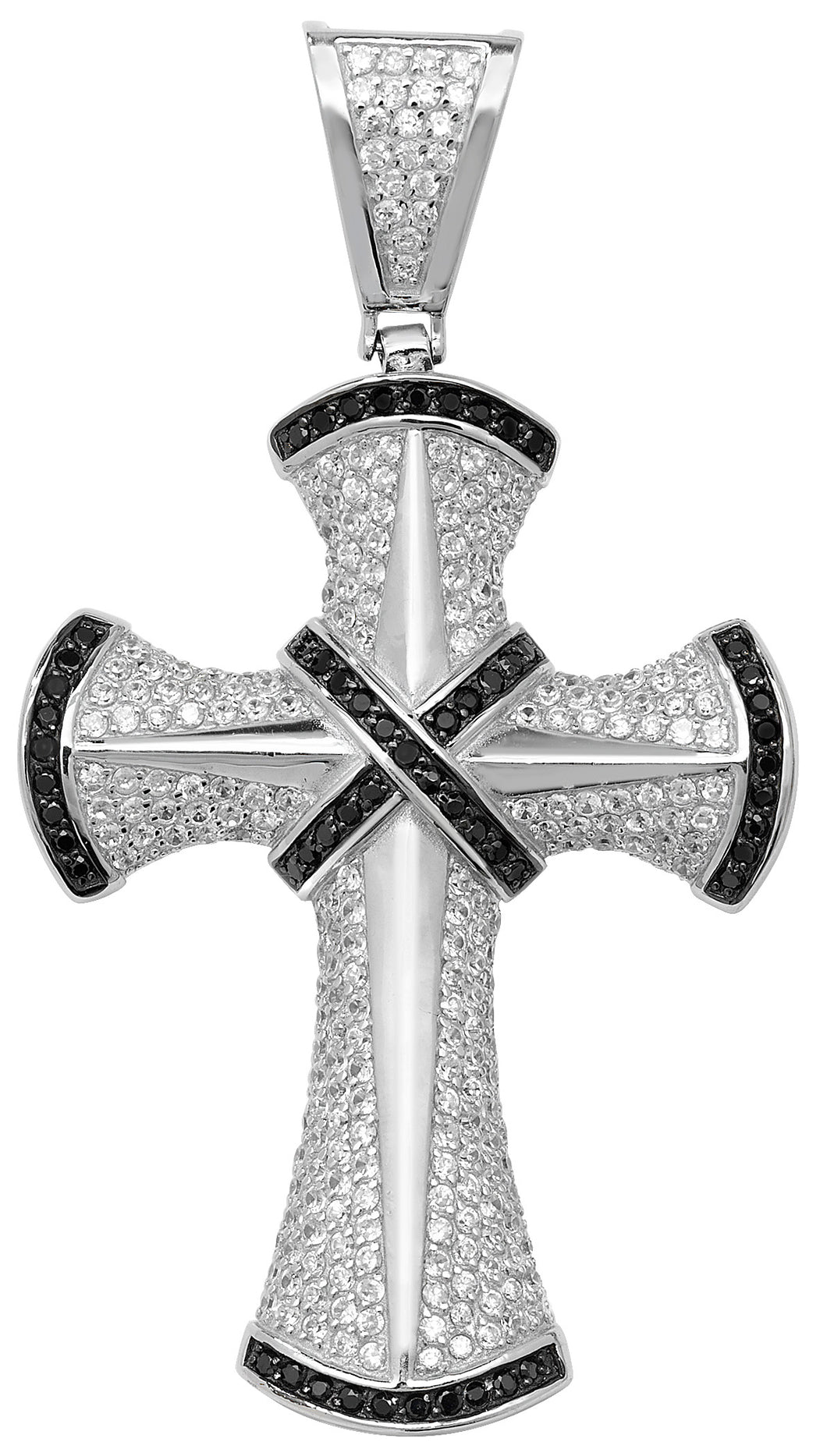 925 Sterling Silver Black And Clear Cubic Zirconia Cross Pendant