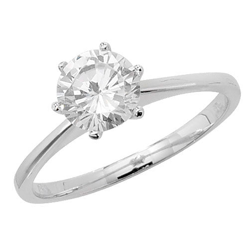 925 Sterling Silver Ladies 6 Claw Set Round Solitaire Cubic Zirconia Ring