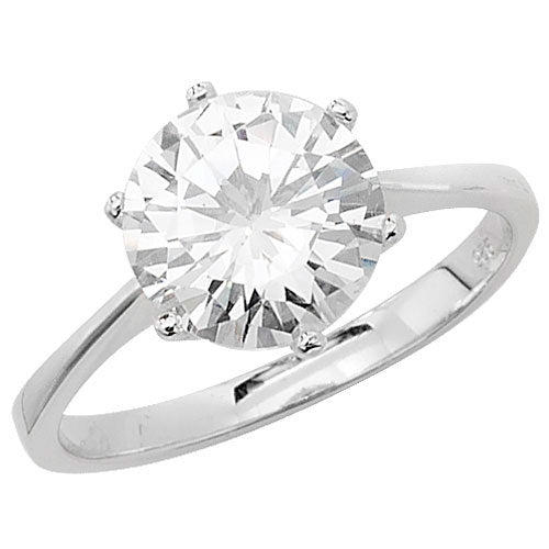 925 Sterling Silver Ladies 6 Claw Set Round Solitaire Cubic Zirconia Ring