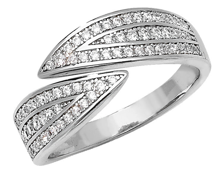 925 Sterling Silver Ladies Open Crossover Cubic Zirconia Style Ring