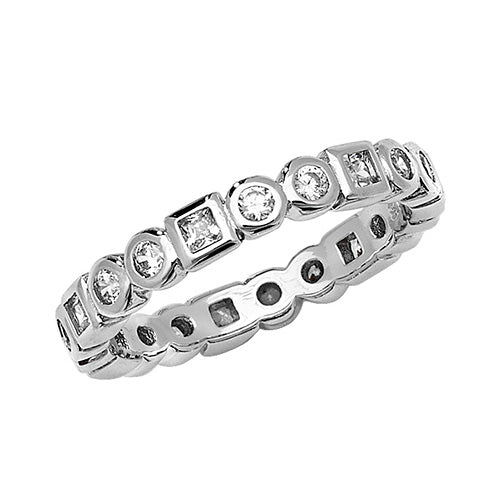925 Sterling Silver Ladies Square & Round Cubic Zirconia Full Eternity Style Ring