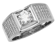 Load image into Gallery viewer, 925 Sterling Silver Gents Pave Set Single Stone Cubic Zirconia Ring
