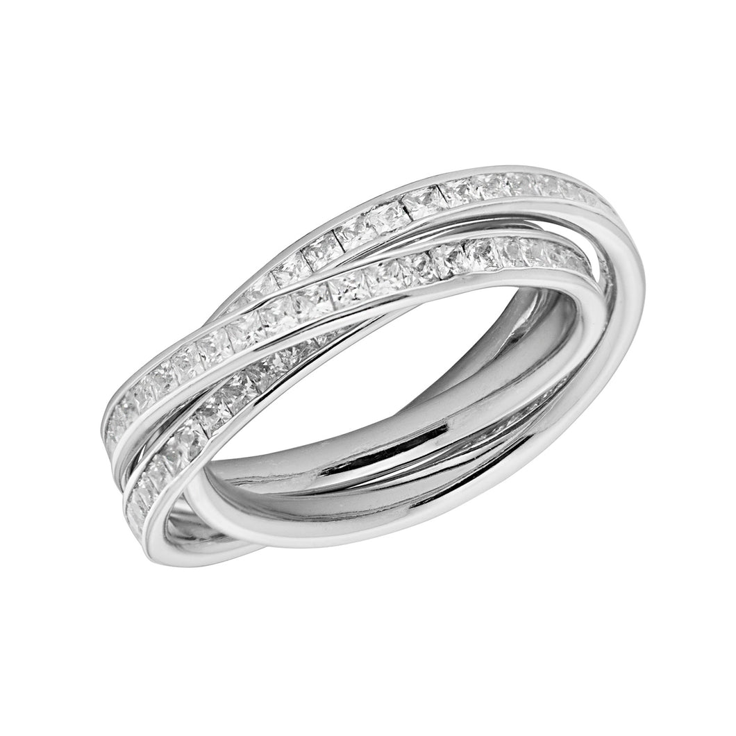 925 Sterling Silver Princess Cut Cubic Zirconia Russian Wedding Ring