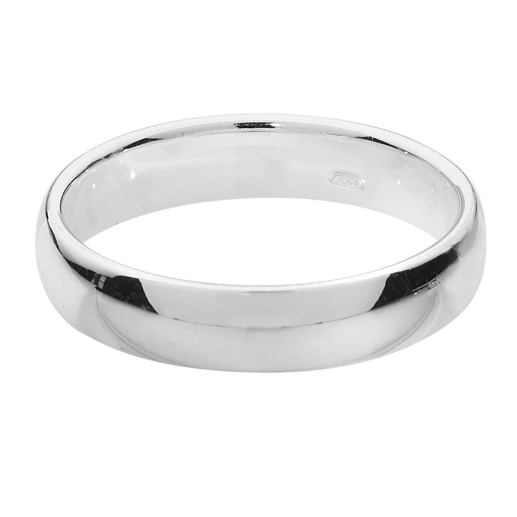 925 Sterling Silver Plain Traditional Court Shape 4mm Wedding Band