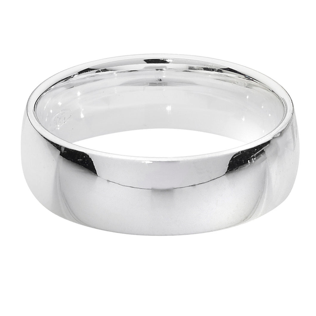 925 Sterling Silver Plain Traditional Court Shape 6mm Wedding Band