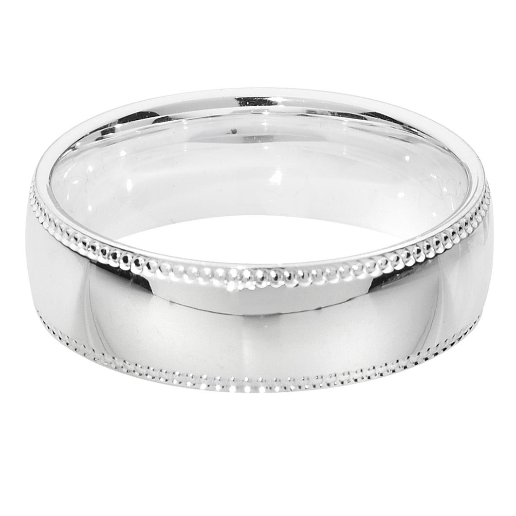 925 Sterling Silver Traditional Court Millgrain 6mm Wedding Band