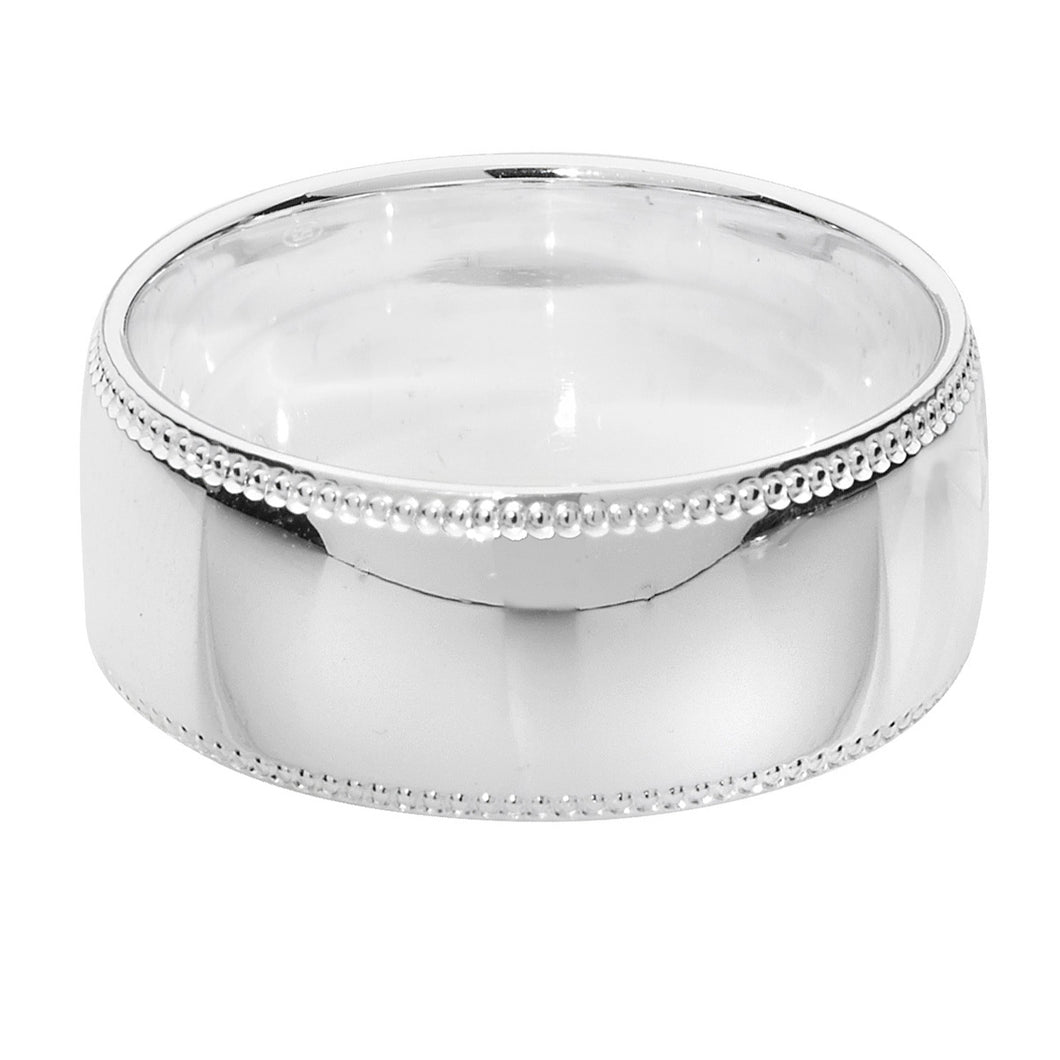 925 Sterling Silver Traditional Court Millgrain 8mm Wedding Band
