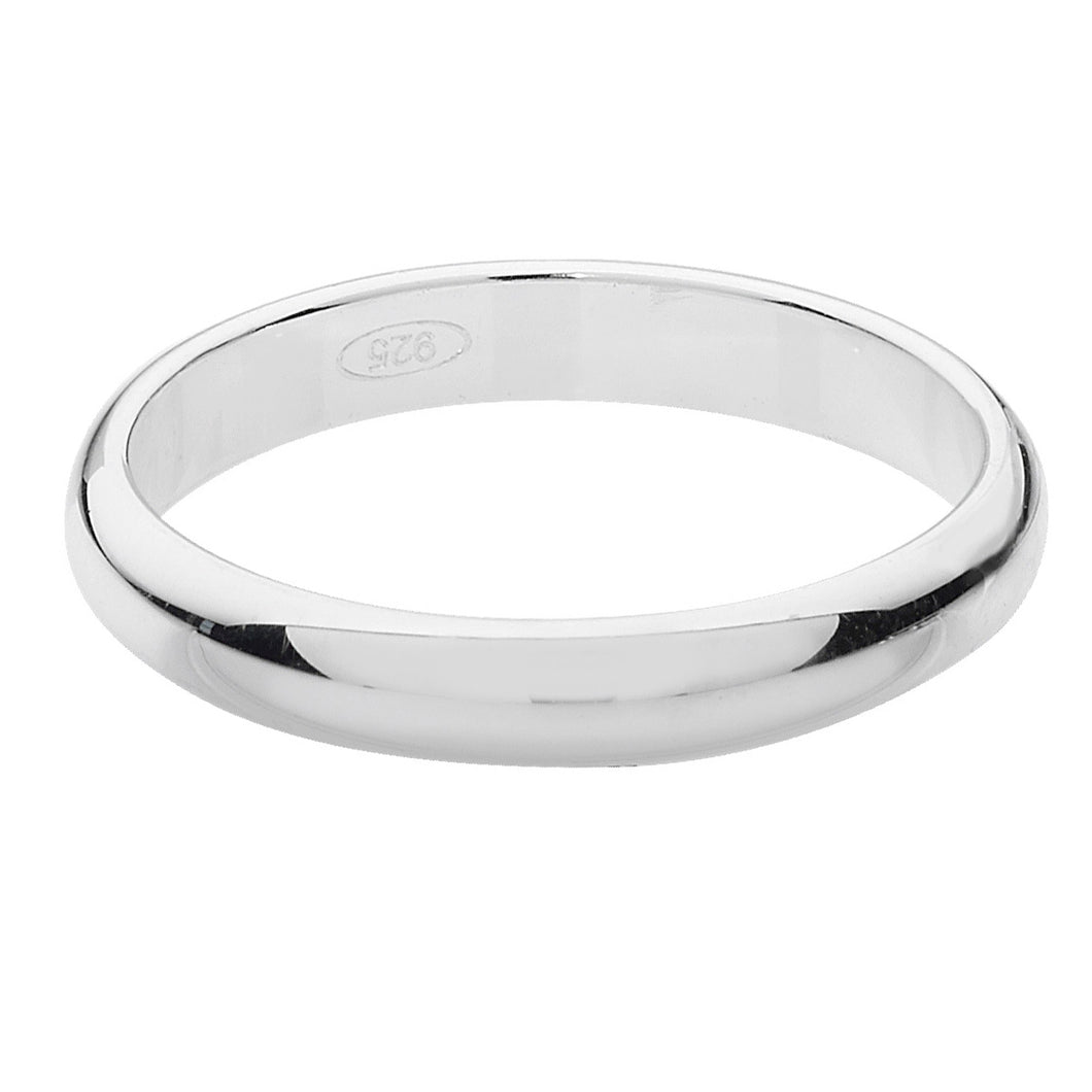 925 Sterling Silver Plain D Shape 3mm Wedding Band