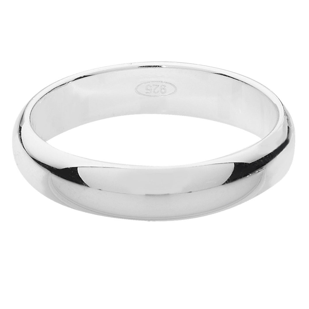 925 Sterling Silver Plain D Shape 4mm Wedding Band