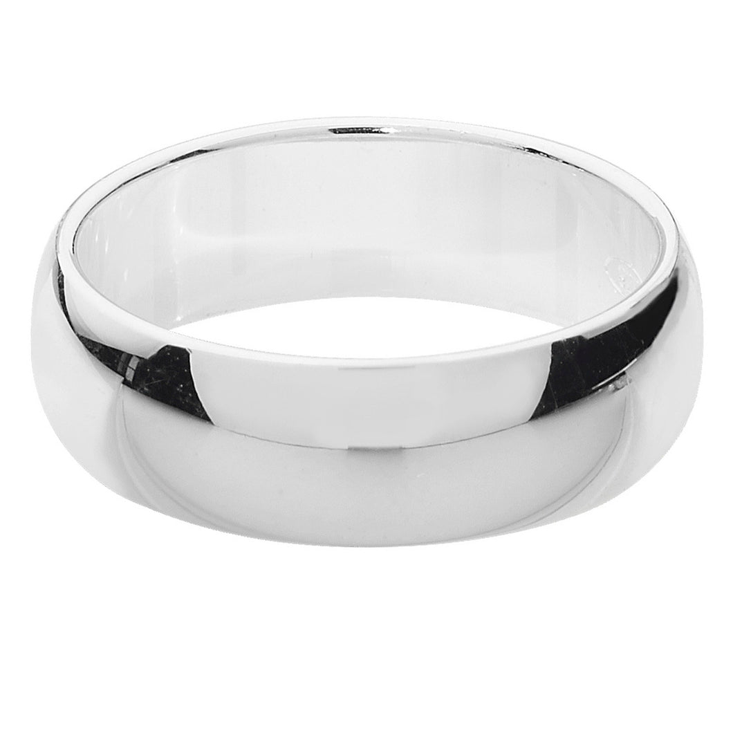 925 Sterling Silver Plain D Shape 6mm Wedding Band